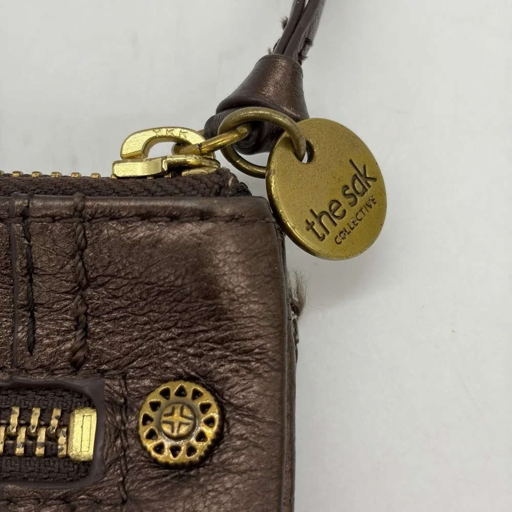 The Sak‎ Womens Wallet Bronze Leather Brass Hardware Reptile Print Trim Bi-Fold